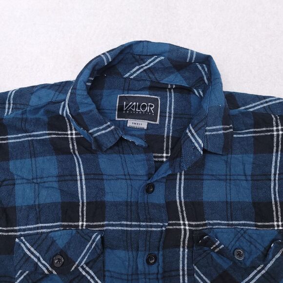 Valor Collective Tartan Flannel Casual Button Up Shirt Mens Size S Blue Black - Picture 1 of 10